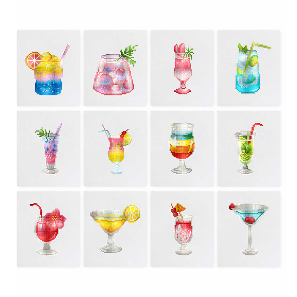 Frameless, mini diamond painting, creative mini diamond painting of summer drinks on the entrance flower house table, creative simple pattern diamond painting, 12 pcs, 5.9 X7 inches.