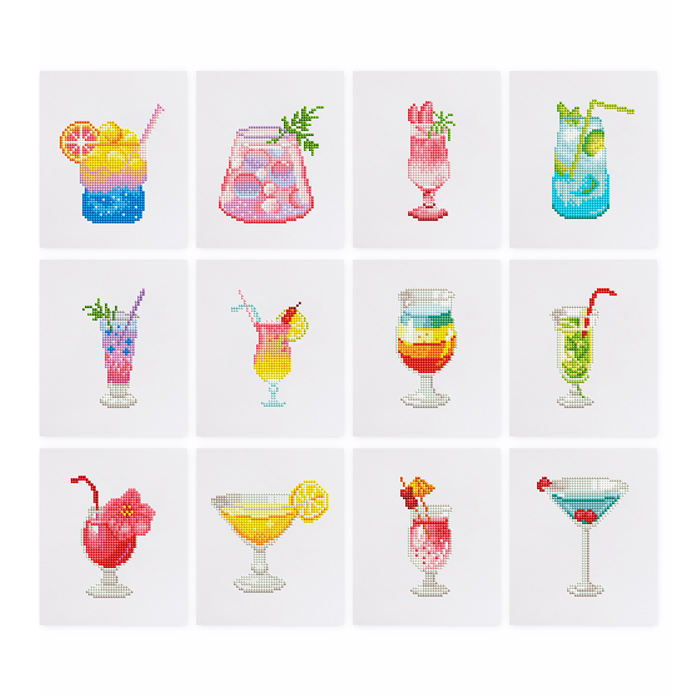 Frameless, mini diamond painting, creative mini diamond painting of summer drinks on the entrance flower house table, creative simple pattern diamond painting, 12 pcs, 5.9 X7 inches.