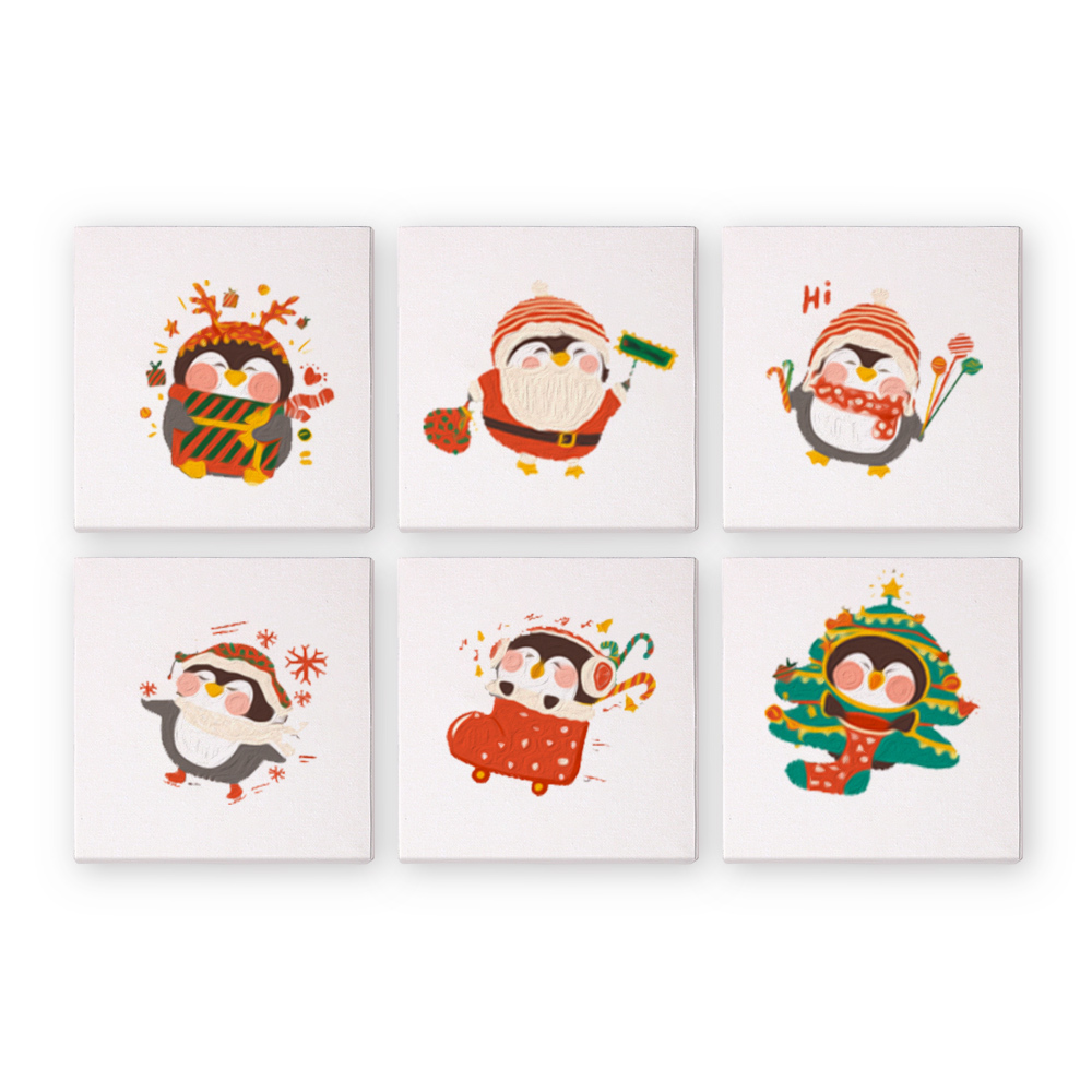 6 pieces, cute penguin accessory digital mini painted set, 15x15cm/5.9x5.9 inches, handmade for home leisure, perfect gift for family and friends.
