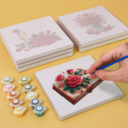 6 pieces, beautiful flower accessory digital mini painting set, 15x15cm/5.9x5.9 inches, handmade for home leisure, perfect gift for family and friends.