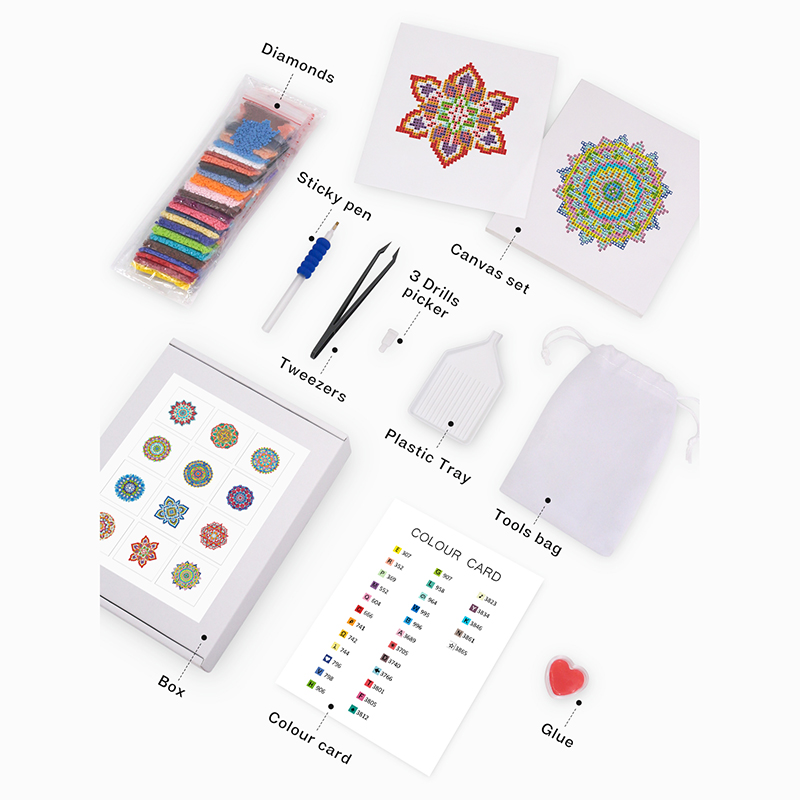 Frameless, mini diamond painting, Mandala creative mini diamond painting on the entrance flower house desktop, creative simple pattern diamond painting, 12pcs, 5.9 X5.9 inches.