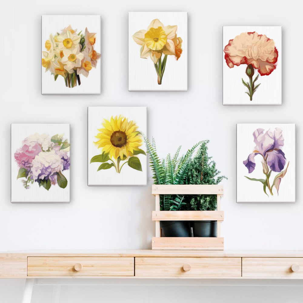 6 pieces, flower mini digital painting set, 15x20cm/5.9x7.8 inches, handmade, suitable for family leisure, is the perfect gift for family and friends.