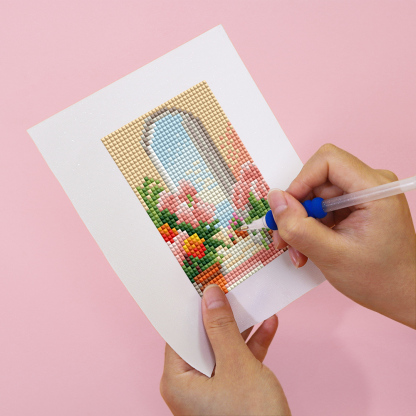 Frameless, mini diamond painting, creative mini diamond painting on the entrance flower house desktop, creative simple pattern diamond painting, 12 pcs, 5.9 X7 inches.