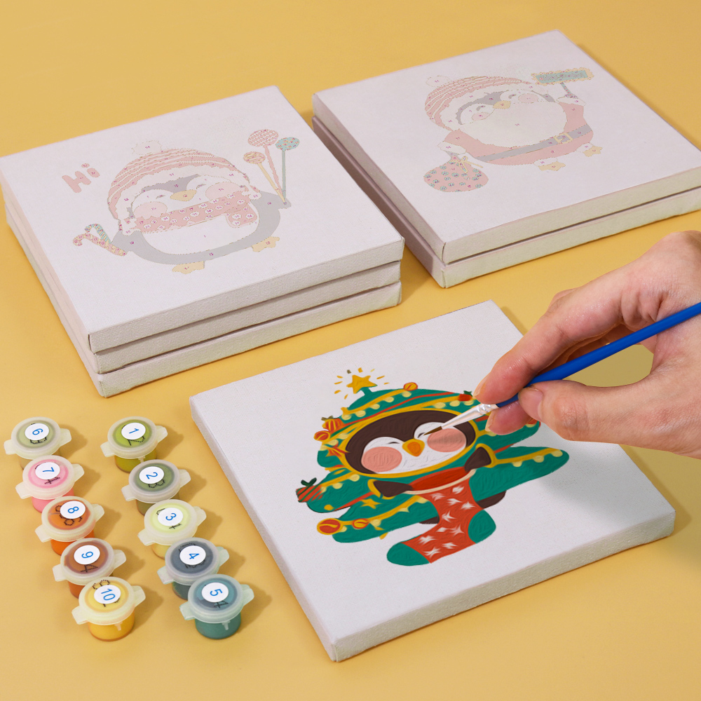 6 pieces, cute penguin accessory digital mini painted set, 15x15cm/5.9x5.9 inches, handmade for home leisure, perfect gift for family and friends.