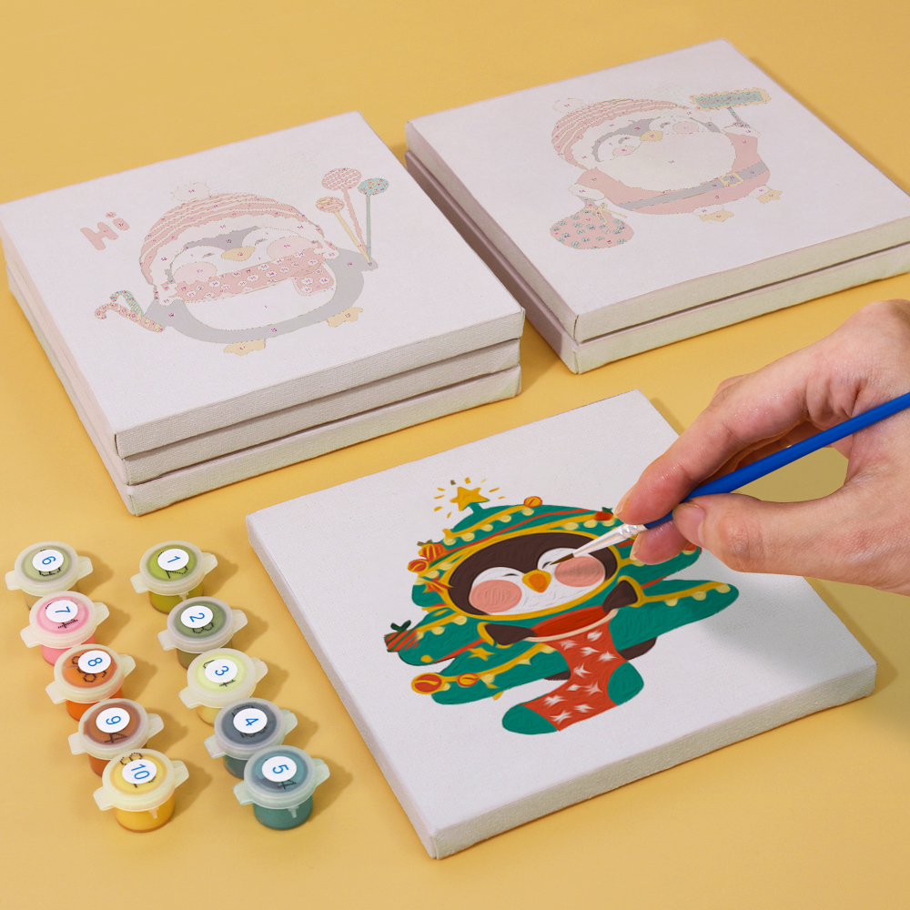 6 pieces, cute penguin accessory digital mini painted set, 15x15cm/5.9x5.9 inches, handmade for home leisure, perfect gift for family and friends.