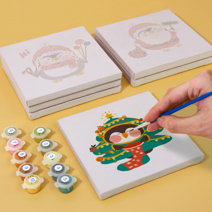 6 pieces, cute penguin accessory digital mini painted set, 15x15cm/5.9x5.9 inches, handmade for home leisure, perfect gift for family and friends.