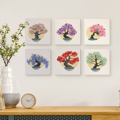6 pieces, decorative tree desktop accessories digital mini painting set, 15x15cm/5.9x5.9 inches, handmade for family leisure, perfect gift for friends and family.