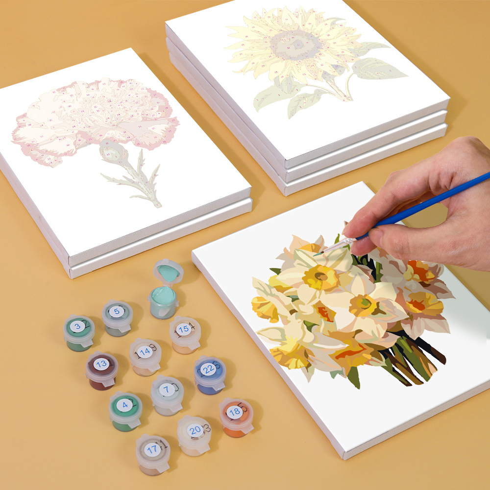 6 pieces, flower mini digital painting set, 15x20cm/5.9x7.8 inches, handmade, suitable for family leisure, is the perfect gift for family and friends.