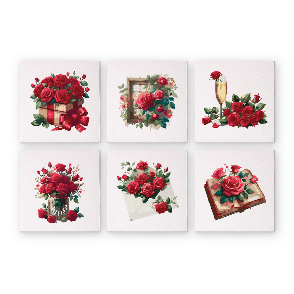 6 pieces, beautiful flower accessory digital mini painting set, 15x15cm/5.9x5.9 inches, handmade for home leisure, perfect gift for family and friends.