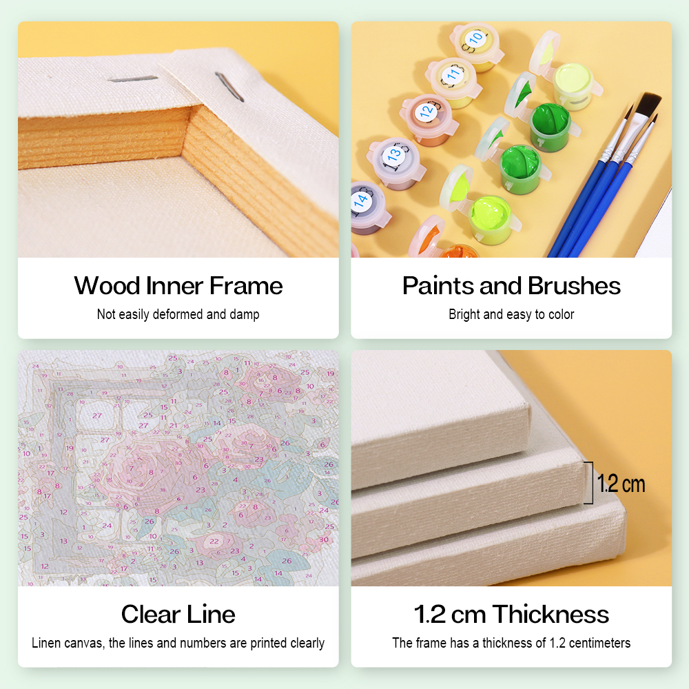 6 pieces, beautiful flower accessory digital mini painting set, 15x15cm/5.9x5.9 inches, handmade for home leisure, perfect gift for family and friends.