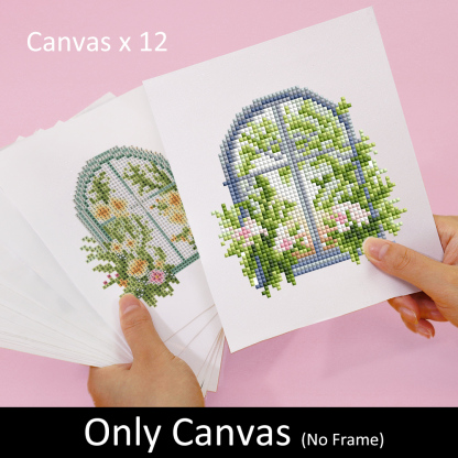 Frameless, mini diamond painting, creative mini diamond painting of window decorations on the entrance flower house desktop, creative simple pattern diamond painting, 12 pcs, 5.9 X7 inches.