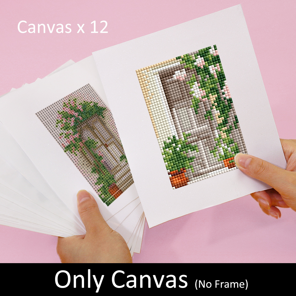 Frameless, mini diamond painting, creative mini diamond painting on the entrance flower house desktop, creative simple pattern diamond painting, 12 pcs, 5.9 X7 inches.
