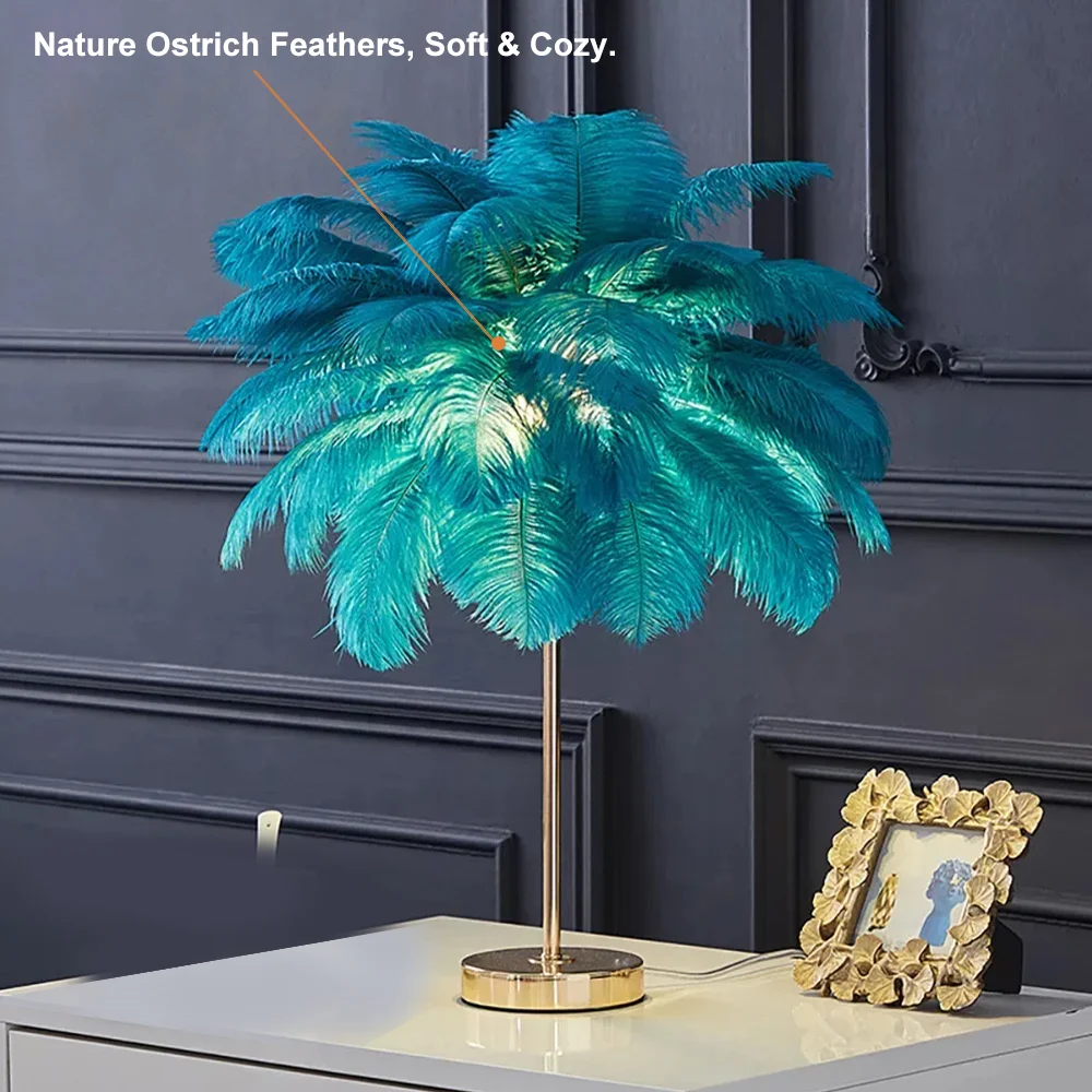 Loftus Art Deco Gold Portable Table Lamp with Green Feather USB Charging & Dimmable