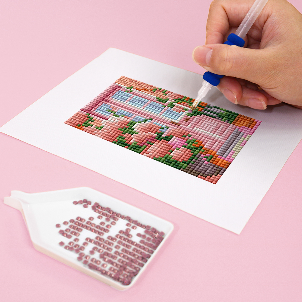 Frameless, mini diamond painting, creative mini diamond painting on the entrance flower house desktop, creative simple pattern diamond painting, 12 pcs, 5.9 X7 inches.