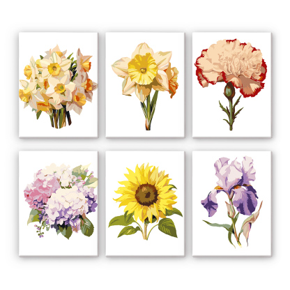 6 pieces, flower mini digital painting set, 15x20cm/5.9x7.8 inches, handmade, suitable for family leisure, is the perfect gift for family and friends.