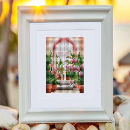 Frameless, mini diamond painting, creative mini diamond painting on the entrance flower house desktop, creative simple pattern diamond painting, 12 pcs, 5.9 X7 inches.