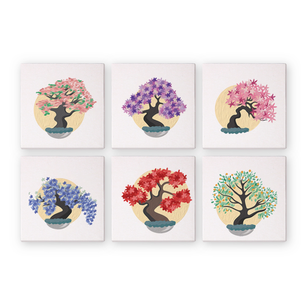 6 pieces, decorative tree desktop accessories digital mini painting set, 15x15cm/5.9x5.9 inches, handmade for family leisure, perfect gift for friends and family.