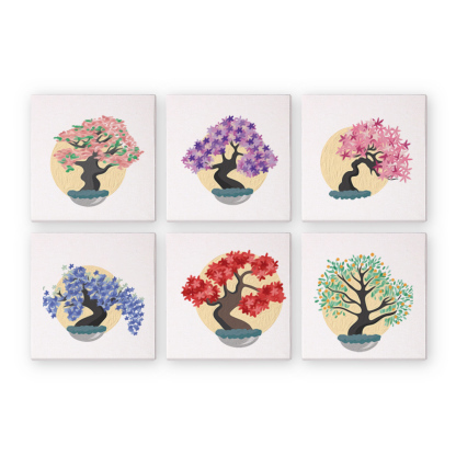 6 pieces, decorative tree desktop accessories digital mini painting set, 15x15cm/5.9x5.9 inches, handmade for family leisure, perfect gift for friends and family.