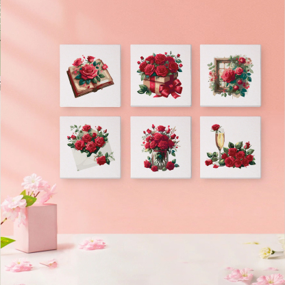 6 pieces, beautiful flower accessory digital mini painting set, 15x15cm/5.9x5.9 inches, handmade for home leisure, perfect gift for family and friends.