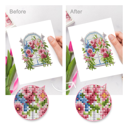 Frameless, mini diamond painting, creative mini diamond painting of window decorations on the entrance flower house desktop, creative simple pattern diamond painting, 12 pcs, 5.9 X7 inches.