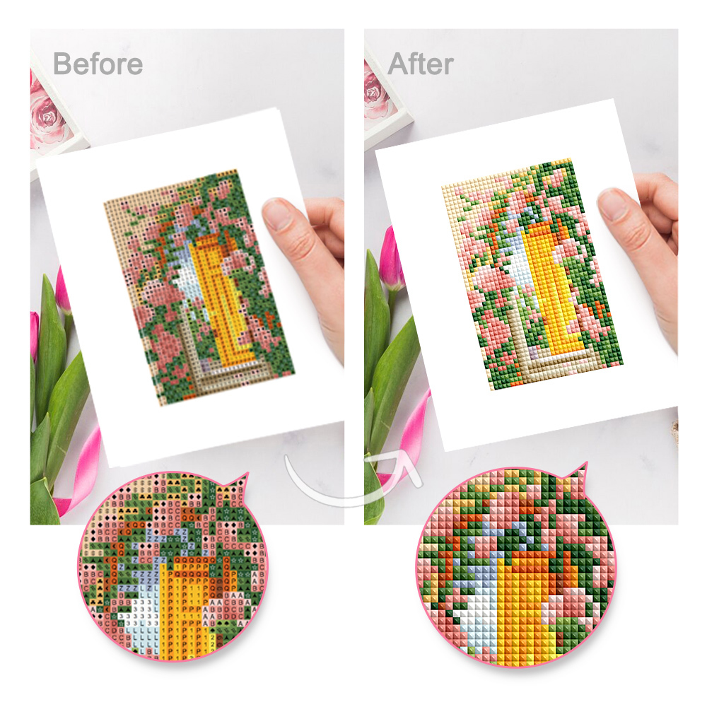 Frameless, mini diamond painting, creative mini diamond painting on the entrance flower house desktop, creative simple pattern diamond painting, 12 pcs, 5.9 X7 inches.