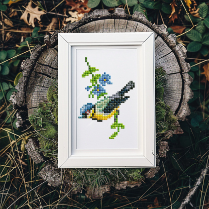 Frameless, mini diamond painting, bird creative mini diamond painting on the entrance flower house desktop, creative simple pattern diamond painting, 12 pcs, 5.9 X7 inches.
