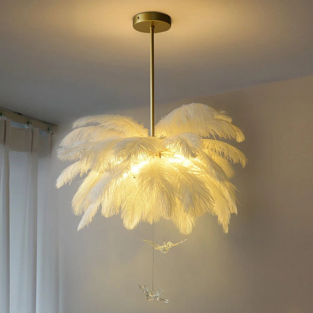 Loftus Art Deco 5-Light Chandelier White Feather Pendant Light LED Lamp Living Room