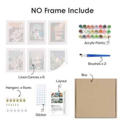 6 pieces, architectural mini digital painting set, 15x20cm/5.9x7.8 inches, handmade, suitable for family leisure, is the perfect gift for family and friends.