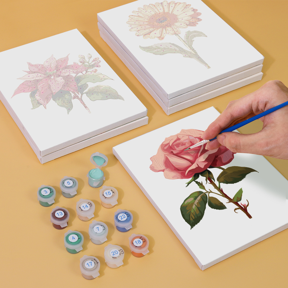 6 pieces, flower mini digital painting set, 15x20cm/5.9x7.8 inches, handmade, suitable for family leisure, is the perfect gift for family and friends.
