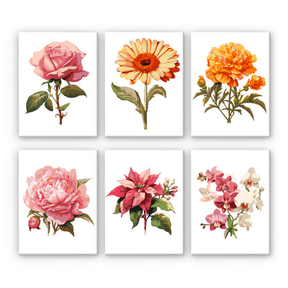 6 pieces, flower mini digital painting set, 15x20cm/5.9x7.8 inches, handmade, suitable for family leisure, is the perfect gift for family and friends.
