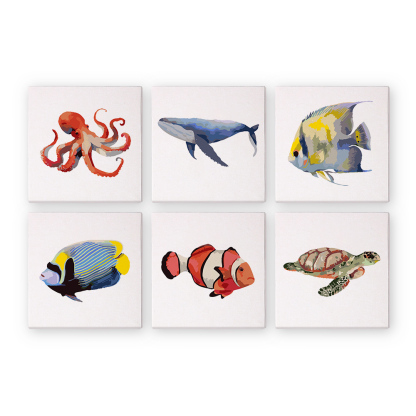 6 pieces, cute fish accessory digital mini painted set, 15x15cm/5.9x5.9 inches, handmade for home leisure, perfect gift for family and friends.