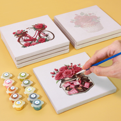 6 pieces, beautiful flower accessory digital mini painting set, 15x15cm/5.9x5.9 inches, handmade for home leisure, perfect gift for family and friends.
