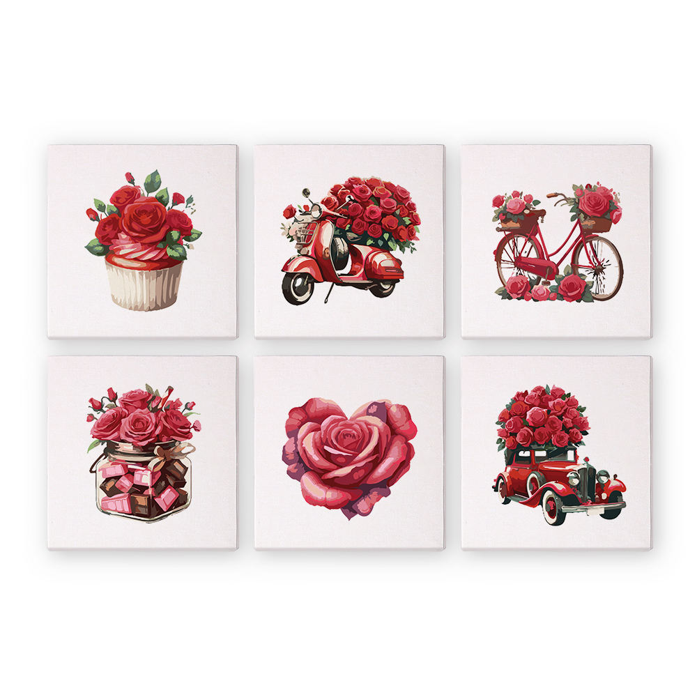 6 pieces, beautiful flower accessory digital mini painting set, 15x15cm/5.9x5.9 inches, handmade for home leisure, perfect gift for family and friends.