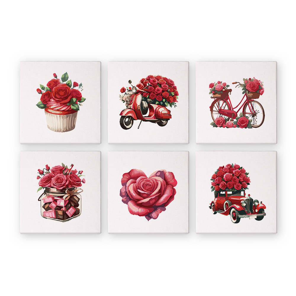 6 pieces, beautiful flower accessory digital mini painting set, 15x15cm/5.9x5.9 inches, handmade for home leisure, perfect gift for family and friends.