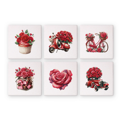 6 pieces, beautiful flower accessory digital mini painting set, 15x15cm/5.9x5.9 inches, handmade for home leisure, perfect gift for family and friends.