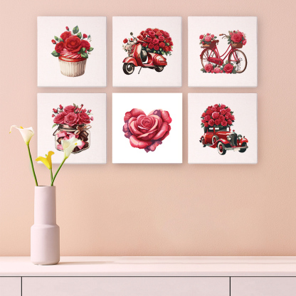 6 pieces, beautiful flower accessory digital mini painting set, 15x15cm/5.9x5.9 inches, handmade for home leisure, perfect gift for family and friends.