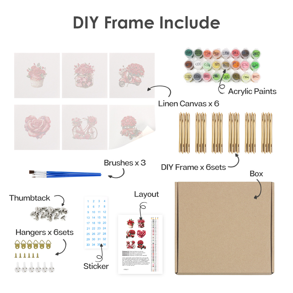 6 pieces, beautiful flower accessory digital mini painting set, 15x15cm/5.9x5.9 inches, handmade for home leisure, perfect gift for family and friends.