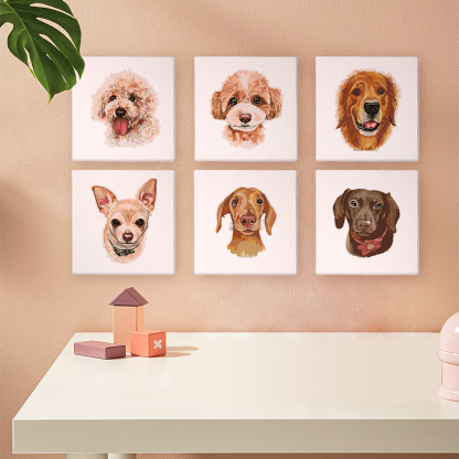 6 pieces, cute dog accessory digital mini painted set, 15x15cm/5.9x5.9 inches, handmade for home leisure, perfect gift for family and friends.