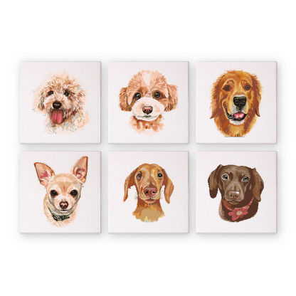 6 pieces, cute dog accessory digital mini painted set, 15x15cm/5.9x5.9 inches, handmade for home leisure, perfect gift for family and friends.