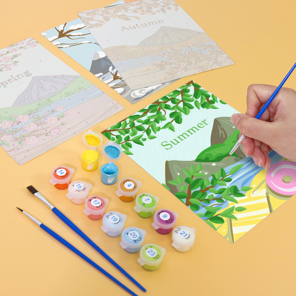 4 pieces, Mountain Peak Mini Digital Painting Set, 15x20cm/5.9x7.8 inches, handmade, suitable for family leisure, is the perfect gift for family and friends.