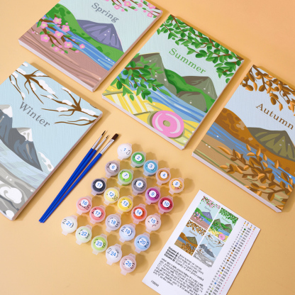 4 pieces, Mountain Peak Mini Digital Painting Set, 15x20cm/5.9x7.8 inches, handmade, suitable for family leisure, is the perfect gift for family and friends.