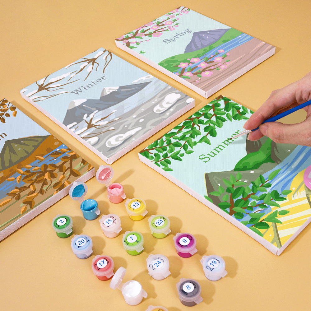 4 pieces, Mountain Peak Mini Digital Painting Set, 15x20cm/5.9x7.8 inches, handmade, suitable for family leisure, is the perfect gift for family and friends.