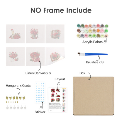 6 pieces, beautiful flower accessory digital mini painting set, 15x15cm/5.9x5.9 inches, handmade for home leisure, perfect gift for family and friends.