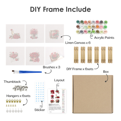 6 pieces, beautiful flower accessory digital mini painting set, 15x15cm/5.9x5.9 inches, handmade for home leisure, perfect gift for family and friends.