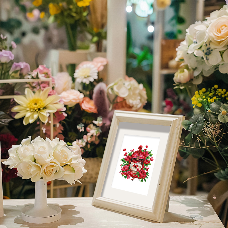 Frameless, mini diamond painting, cartoon creative mini diamond painting on the entrance flower house desktop, creative simple pattern diamond painting, 12 pcs, 5.9 X7 inches.