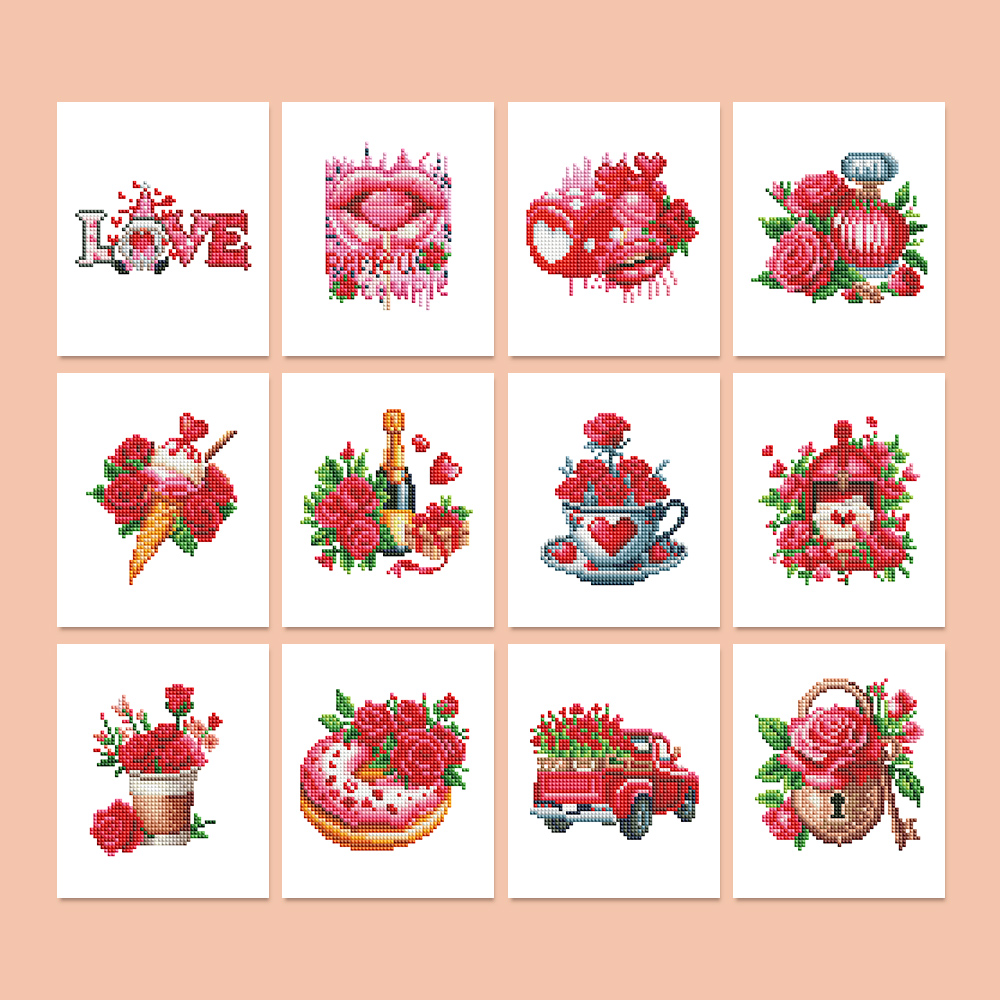 Frameless, mini diamond painting, cartoon creative mini diamond painting on the entrance flower house desktop, creative simple pattern diamond painting, 12 pcs, 5.9 X7 inches.