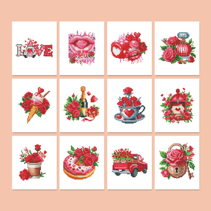 Frameless, mini diamond painting, cartoon creative mini diamond painting on the entrance flower house desktop, creative simple pattern diamond painting, 12 pcs, 5.9 X7 inches.