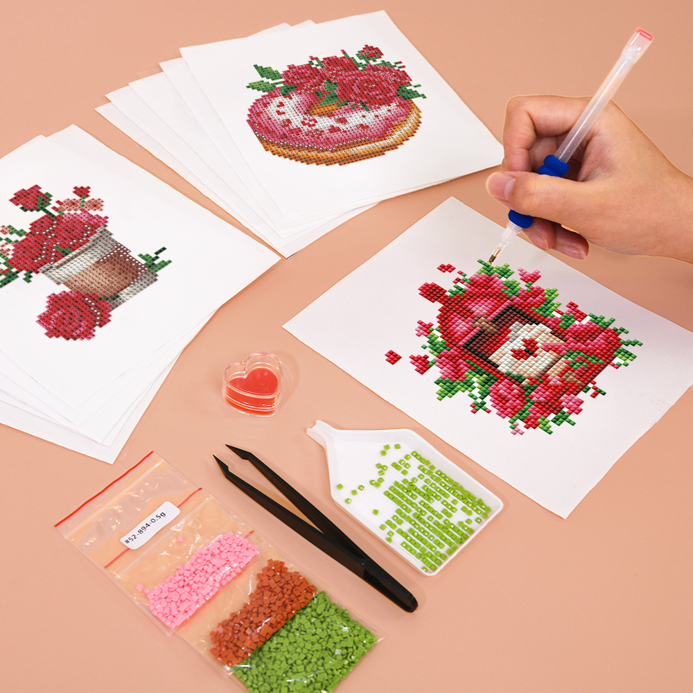 Frameless, mini diamond painting, cartoon creative mini diamond painting on the entrance flower house desktop, creative simple pattern diamond painting, 12 pcs, 5.9 X7 inches.