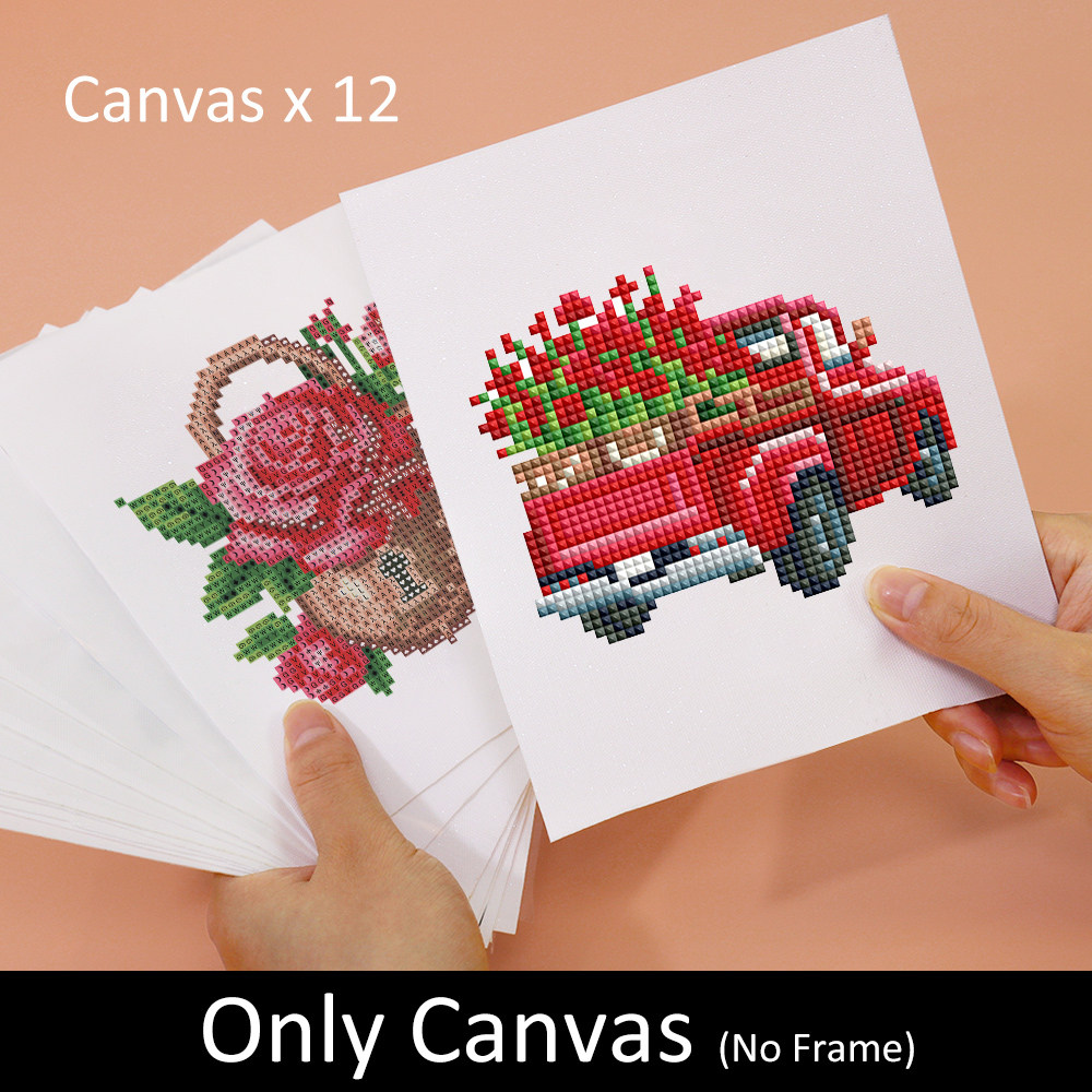 Frameless, mini diamond painting, cartoon creative mini diamond painting on the entrance flower house desktop, creative simple pattern diamond painting, 12 pcs, 5.9 X7 inches.
