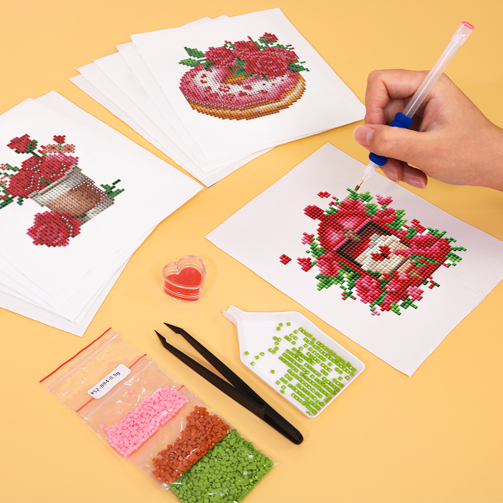 Frameless, mini diamond painting, cartoon creative mini diamond painting on the entrance flower house desktop, creative simple pattern diamond painting, 12 pcs, 5.9 X7 inches.